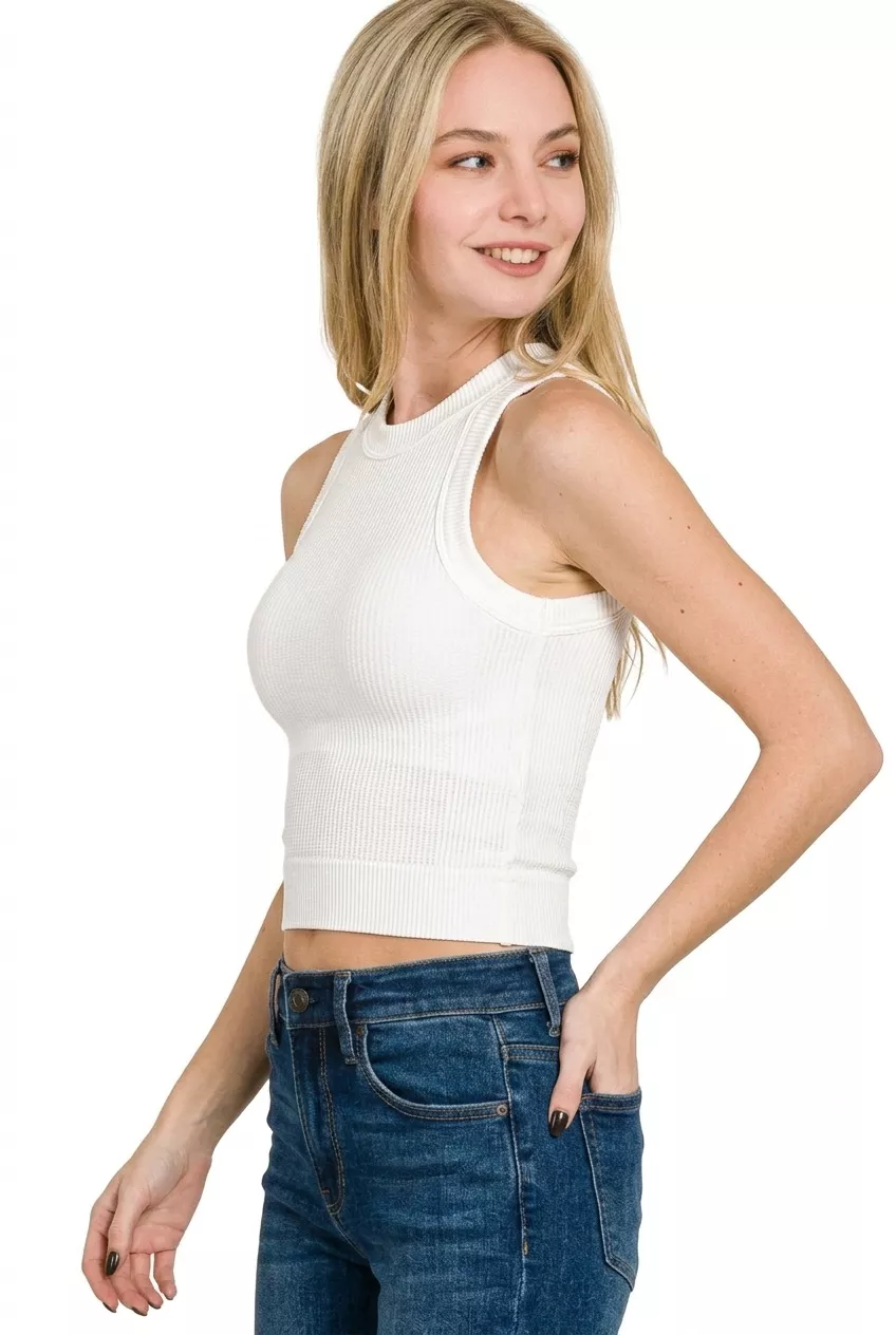 Built In Bra Seamless Crop Tank Top, image 2