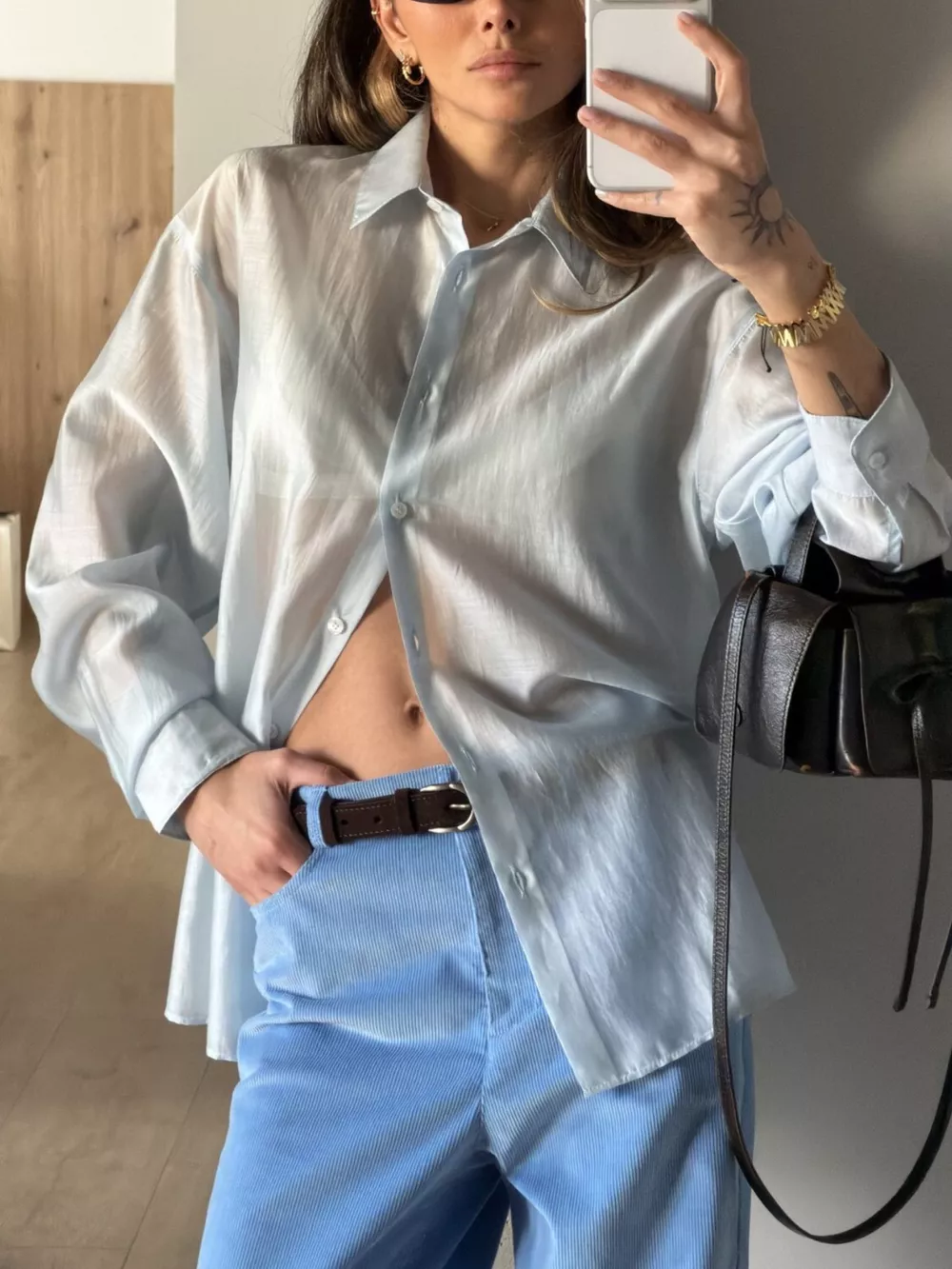 Sheer Oversized Button-Up Shirt, image 10