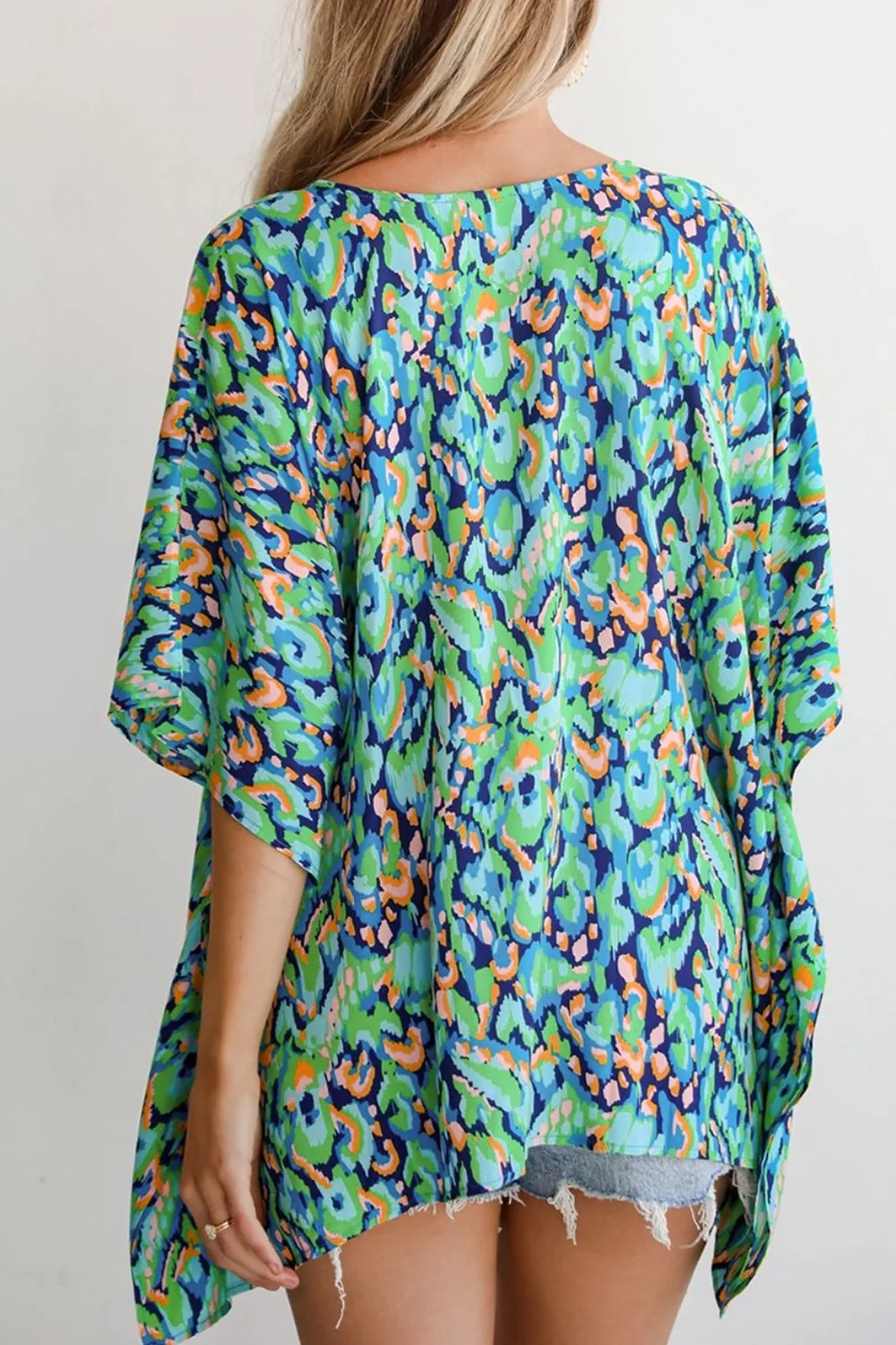 Abstract Print V Neck Half Sleeve Loose Fit Blouse, image 8