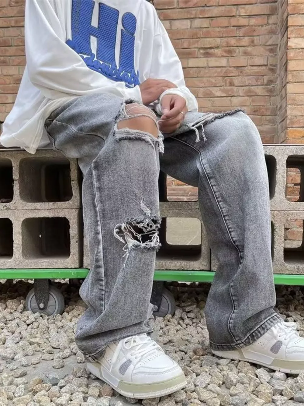 Men's Plus Size Distressed Wide Leg Jeans, image 6