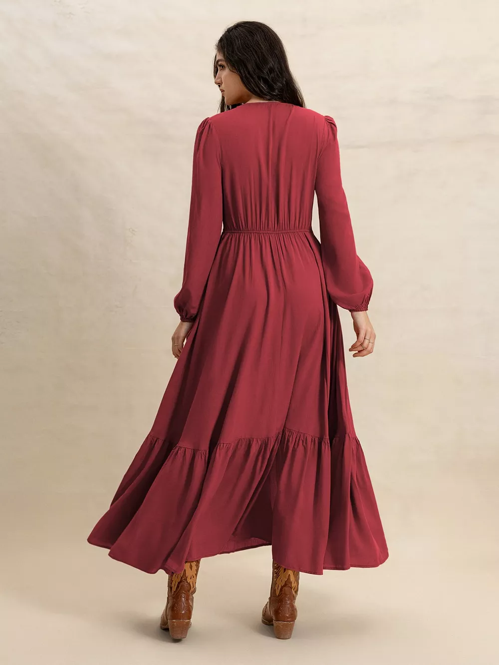 Plus Size V-Neck Balloon Sleeve Maxi Dress, image 7