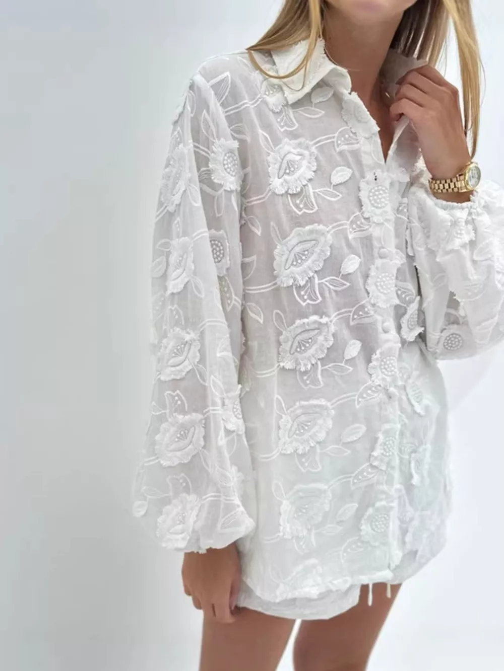Floral Embroidered Shirt and Shorts Set, image 4