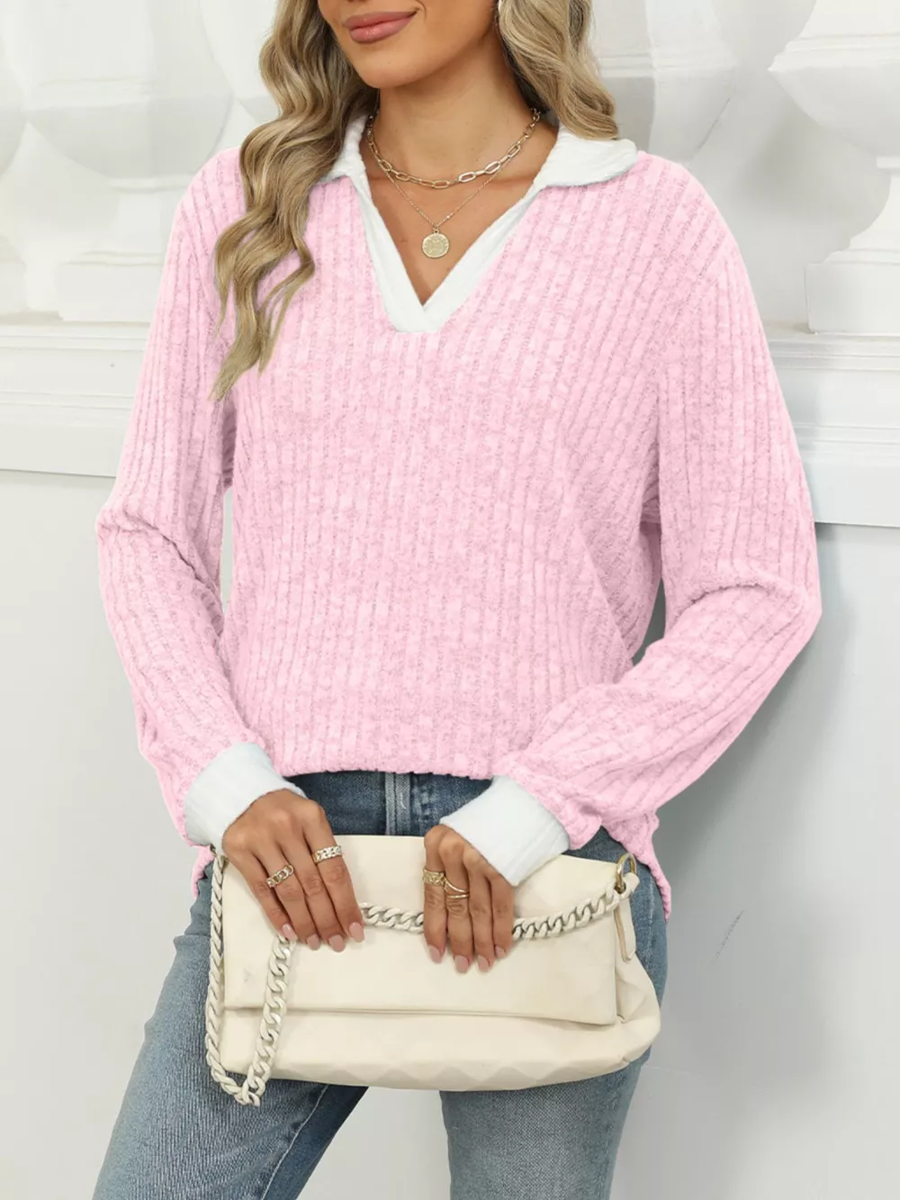 Ribbed Knit Long Sleeve T-Shirt, image 7