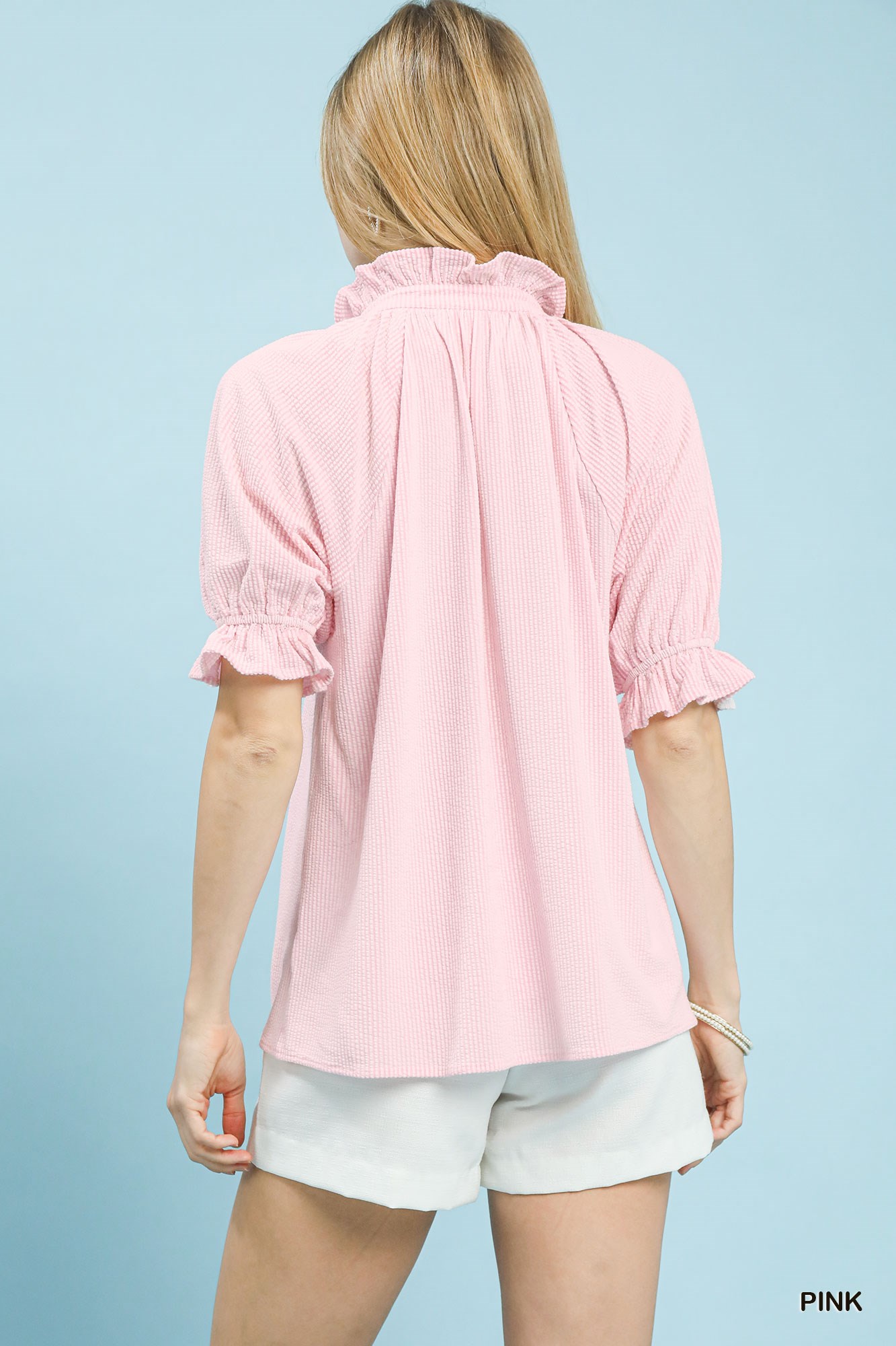 Textured Ruffle Sleeve V-Neck Top, image 2