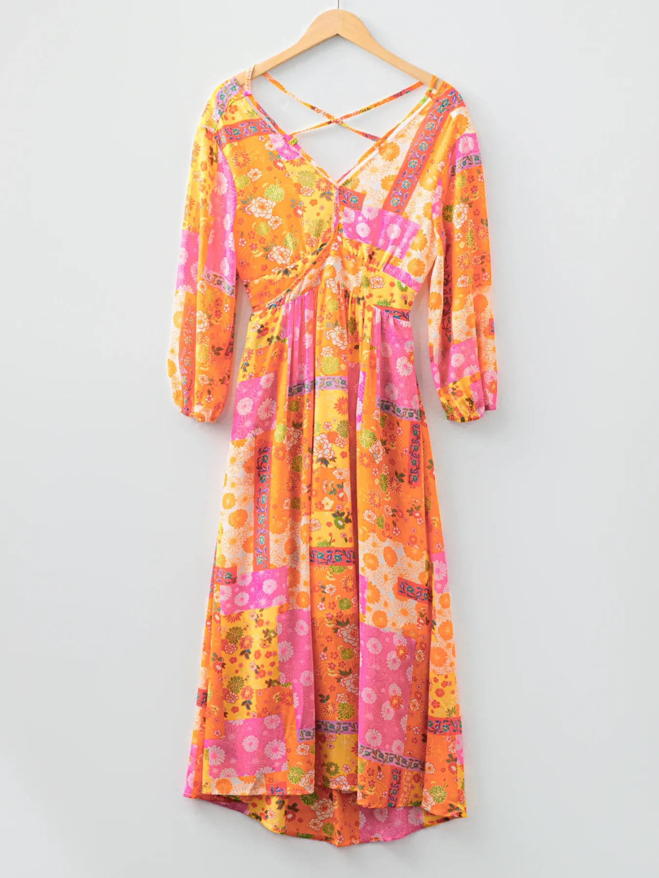 Vibrant Floral Long Sleeve Dress with Lace-Up Back, image 4
