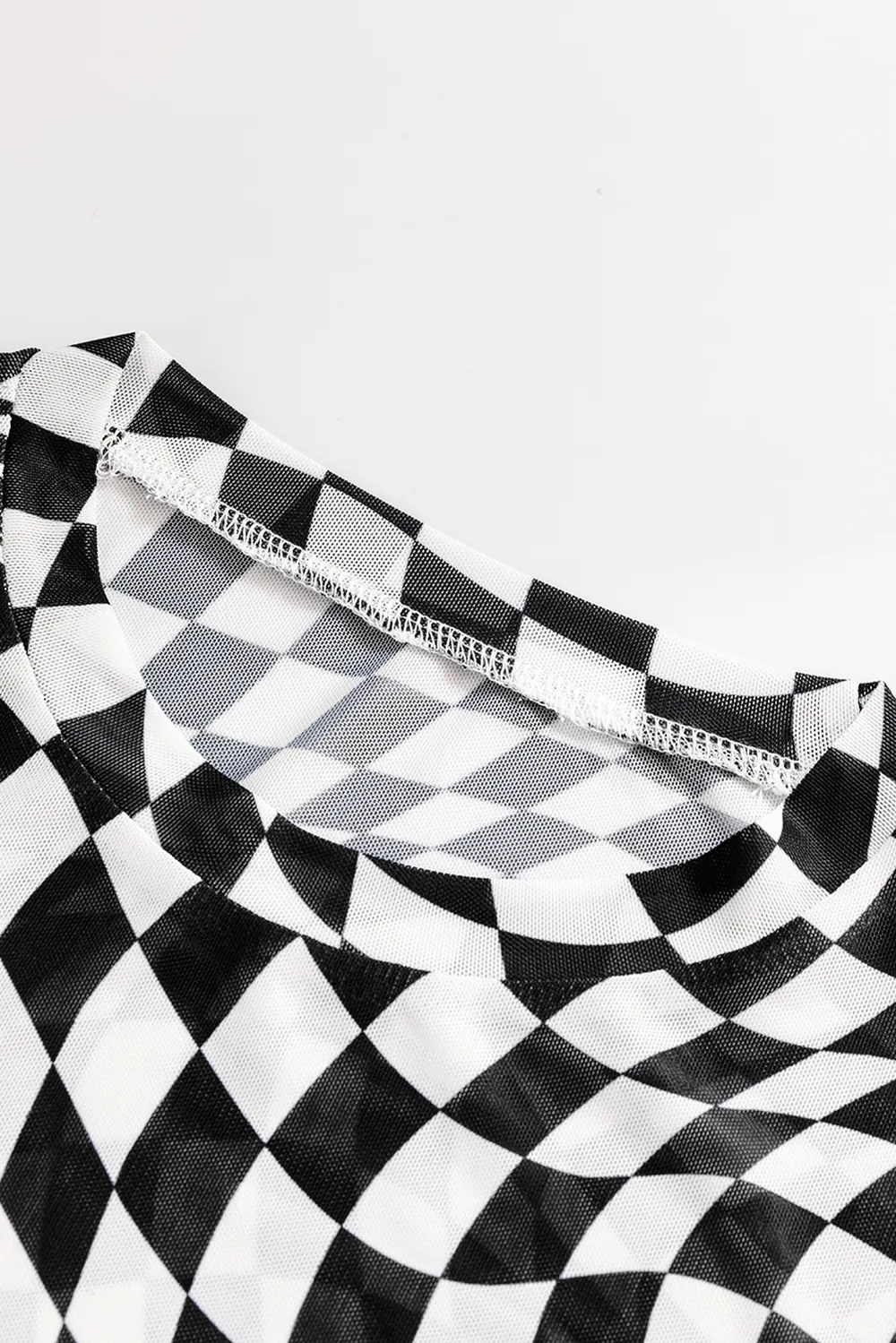 Checkered Mock Neck Long Sleeve Blouse, image 8