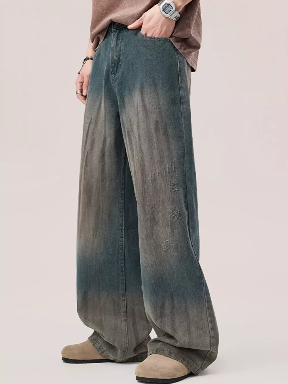 Men's Gradient Wash Wide Leg Jeans, image 5