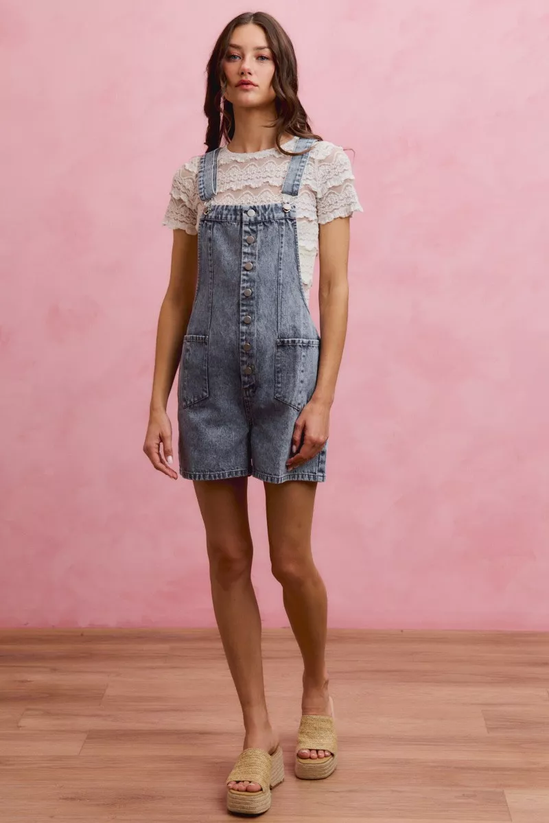 Denim Washed On Front With Adjustable Strap Romper, image 11