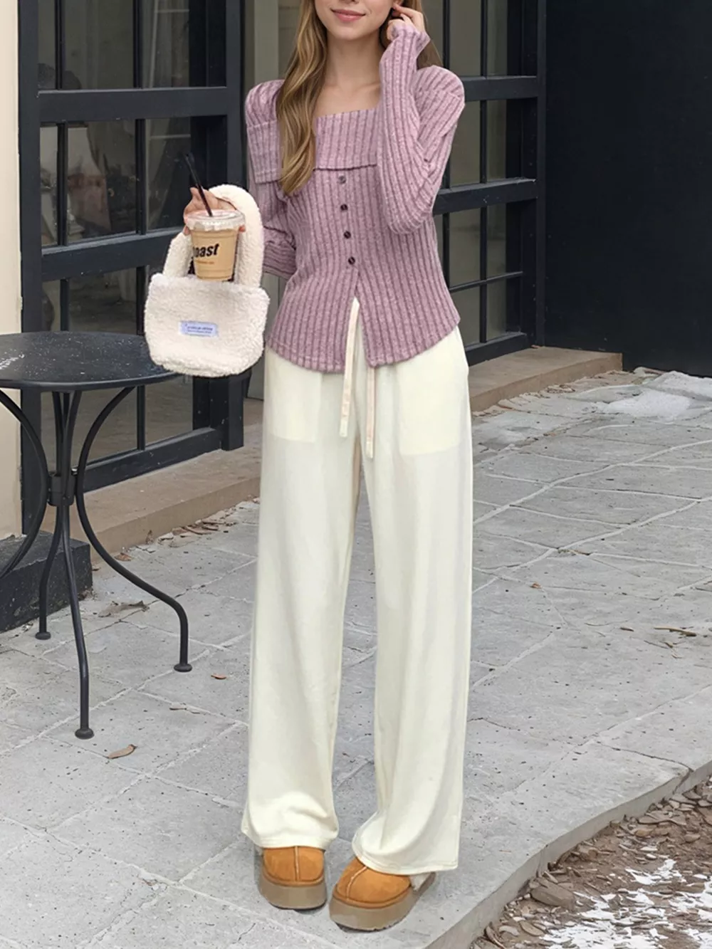Ribbed Square Neck Long Sleeve Top, image 4