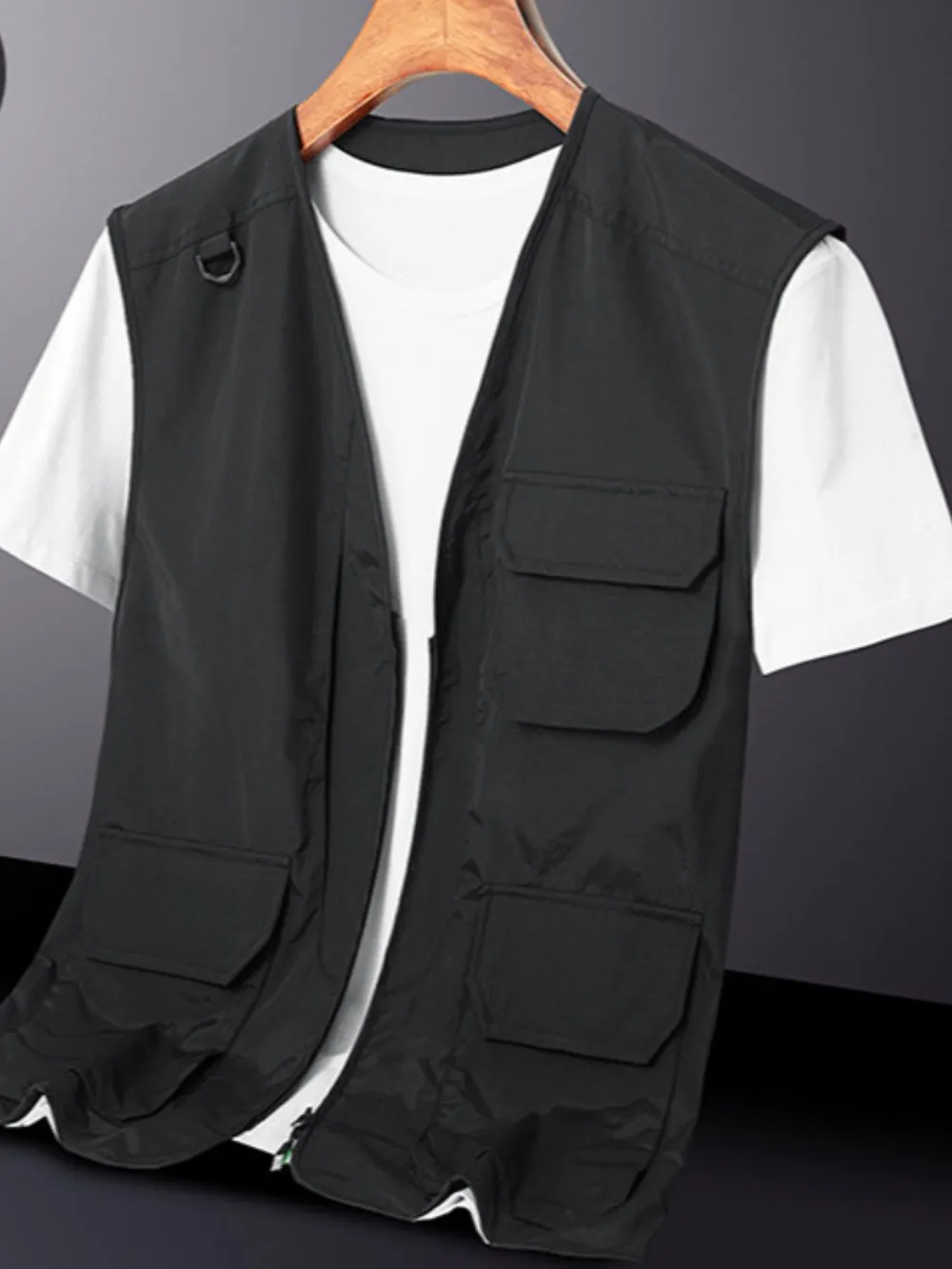 Men's Plus Size Zip Up V-Neck Vest, image 3