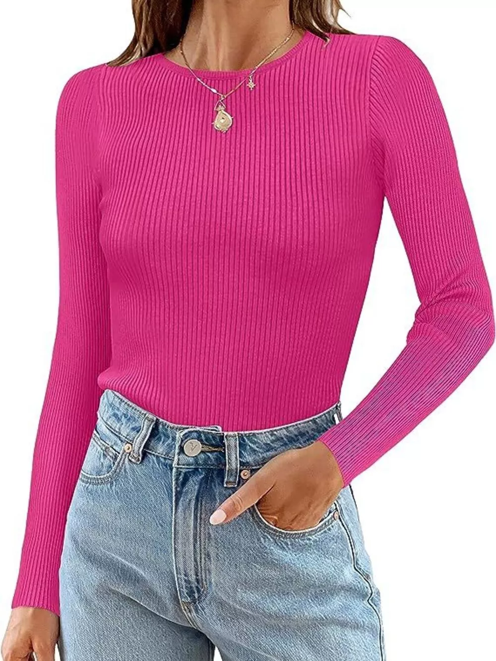 Ribbed Knit Slim Fit Long Sleeve T-Shirt, image 4