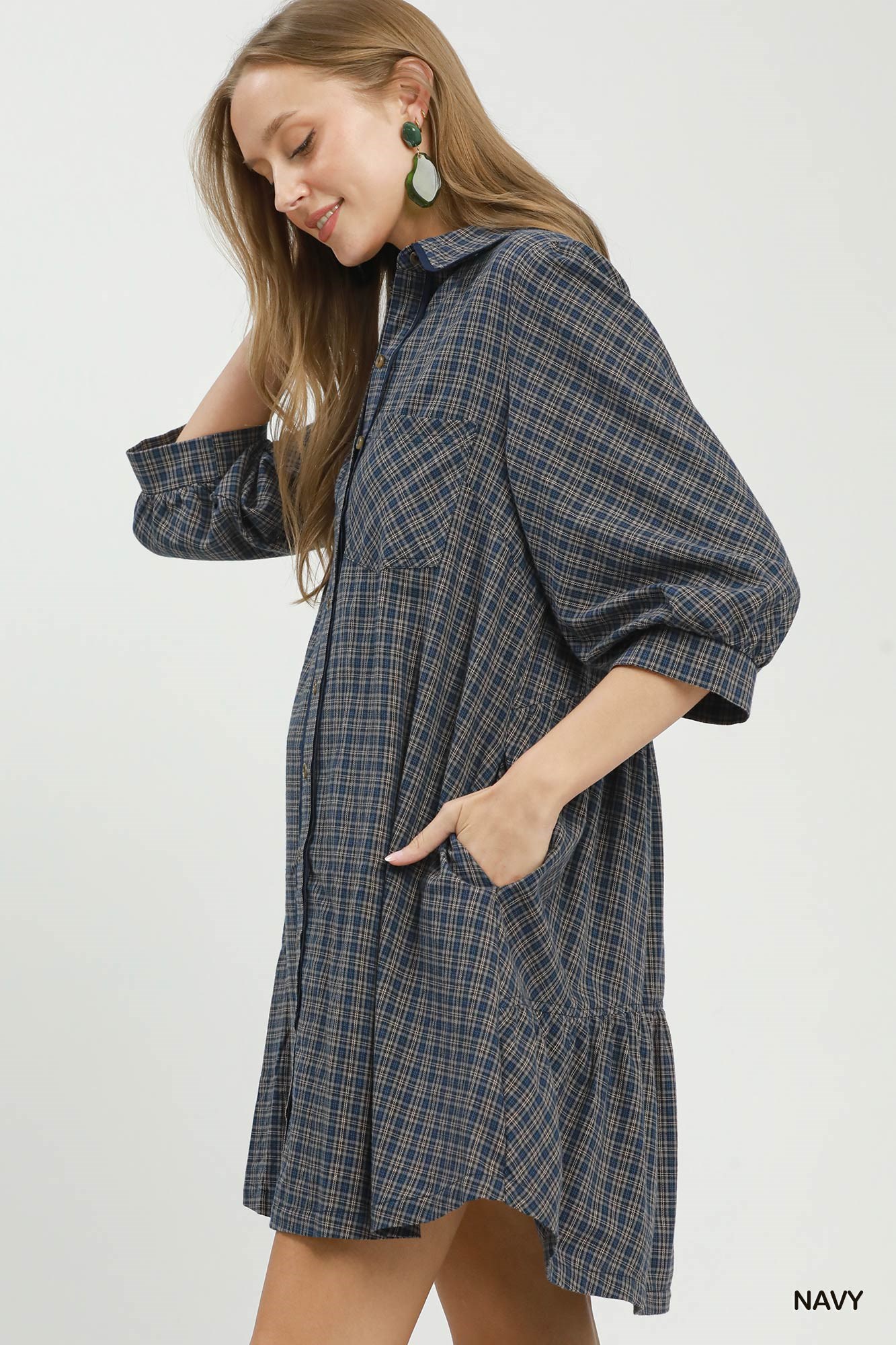 Plaid Button Down Oversized Shirt Dress, image 2