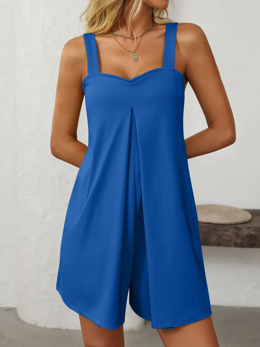 Sweetheart Neck Wide Strap Romper with Pockets, image 14