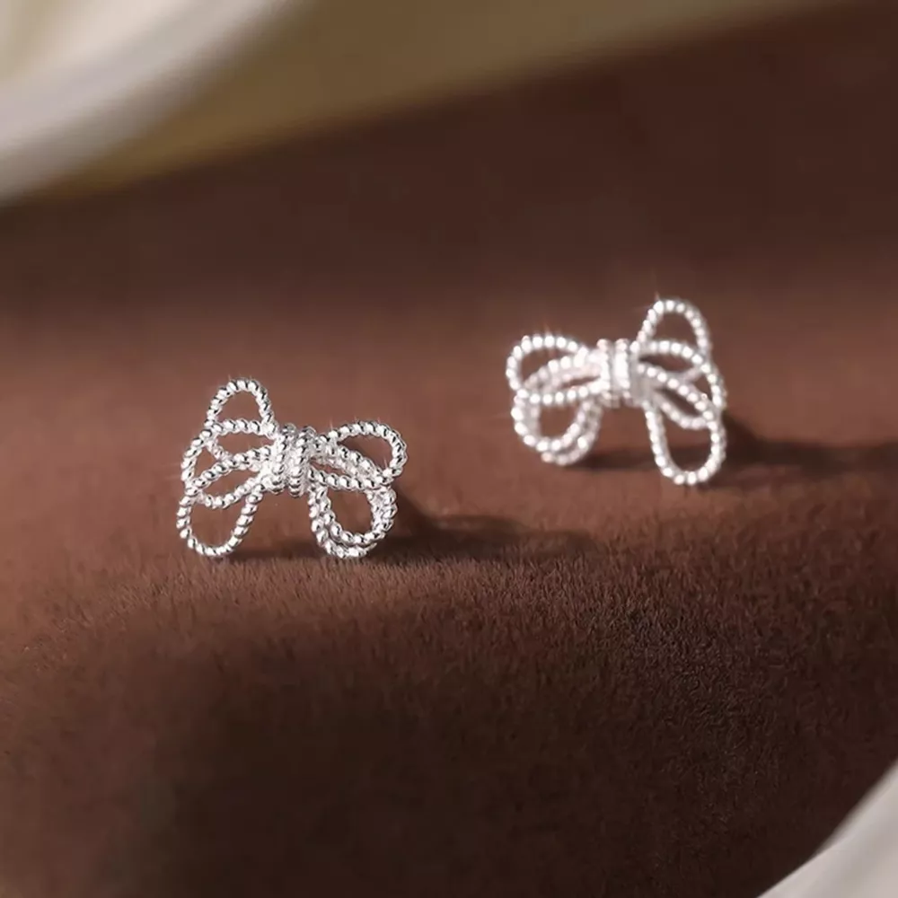 925 Sterling Silver Bow Knot Stud Earrings, image 3