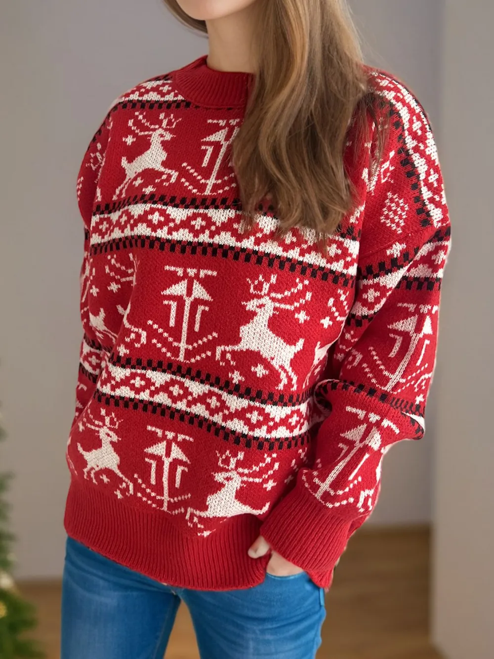 Christmas Element Round Neck Long Sleeve Sweater, image 7