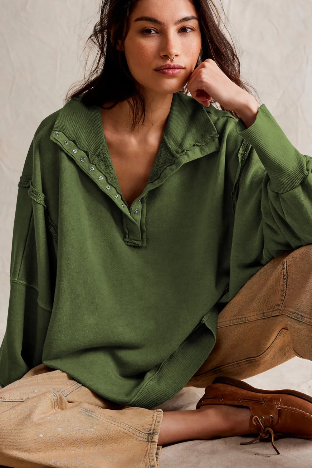 Exposed Seam Side Slit Long Sleeve Sweatshirt, image 3