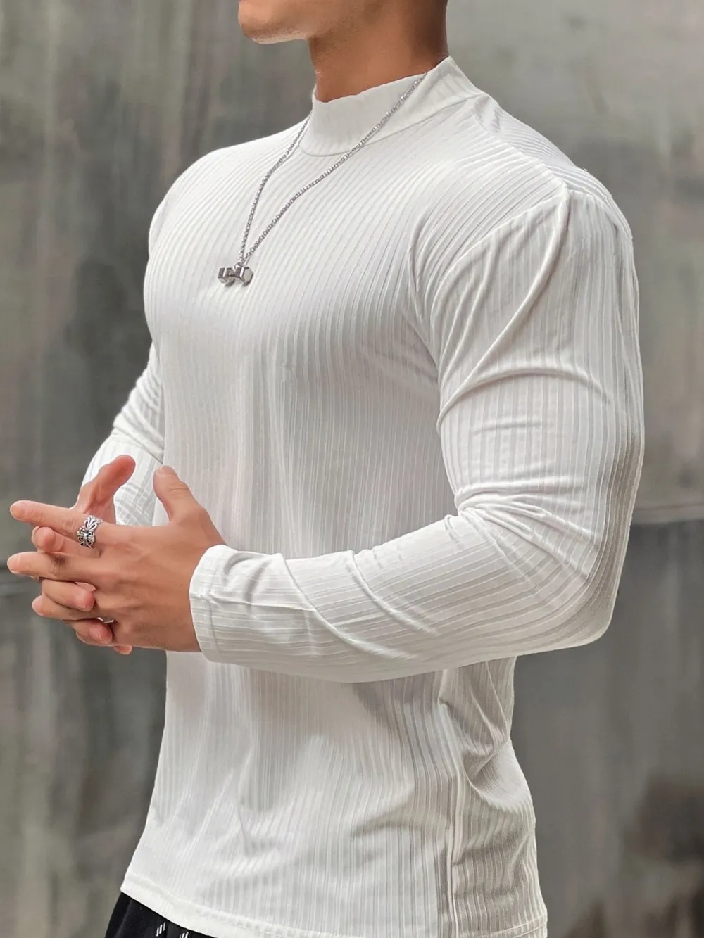 Men's Mock Neck Long Sleeve T-Shirt, image 4