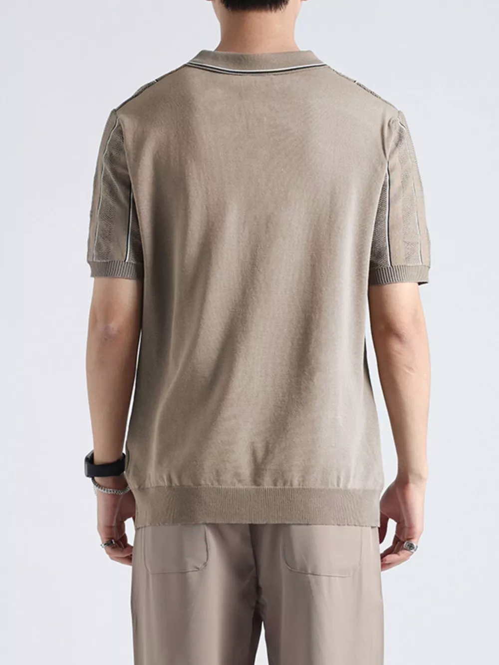 Men's Plus Size Striped Knit Short Sleeve Polo, image 3