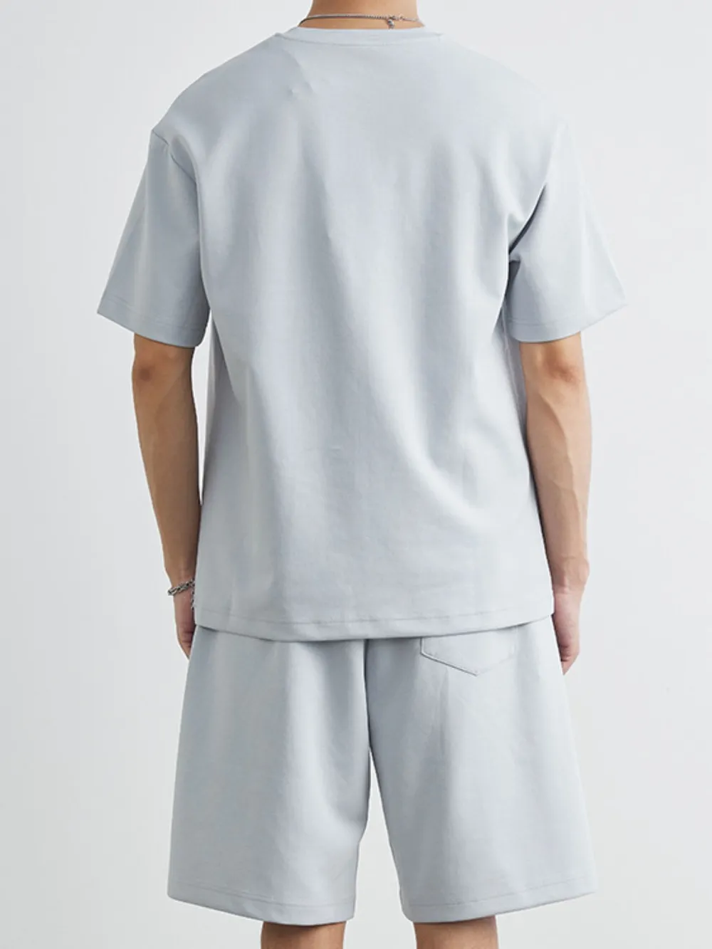 Men's Plus Size Round Neck Short Sleeve Top and Shorts Set, image 4