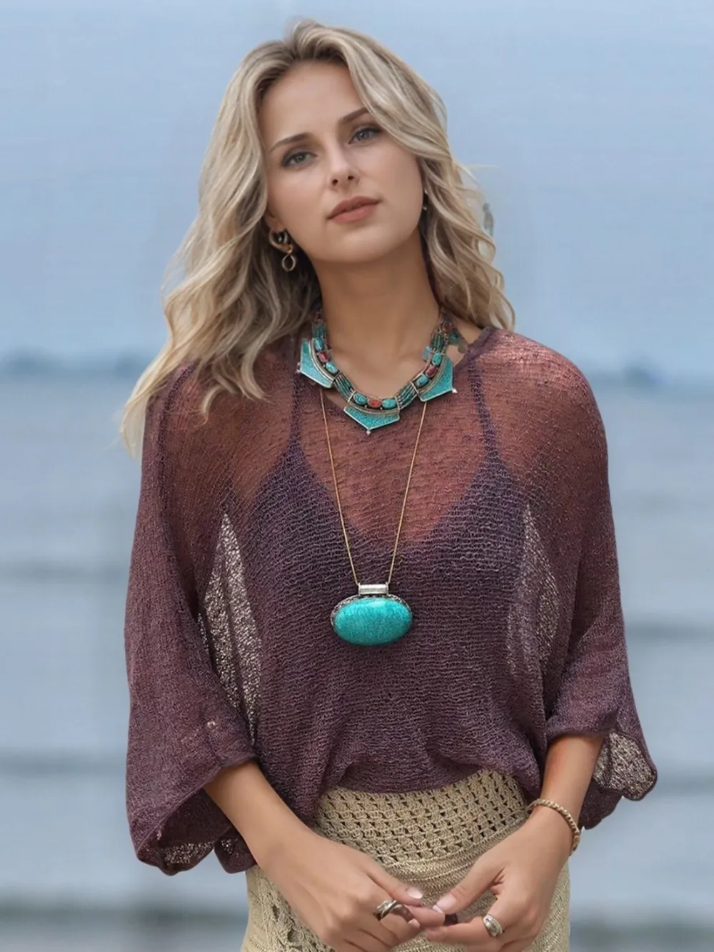 Round Neck Long Sleeve Cover-Up, image 3