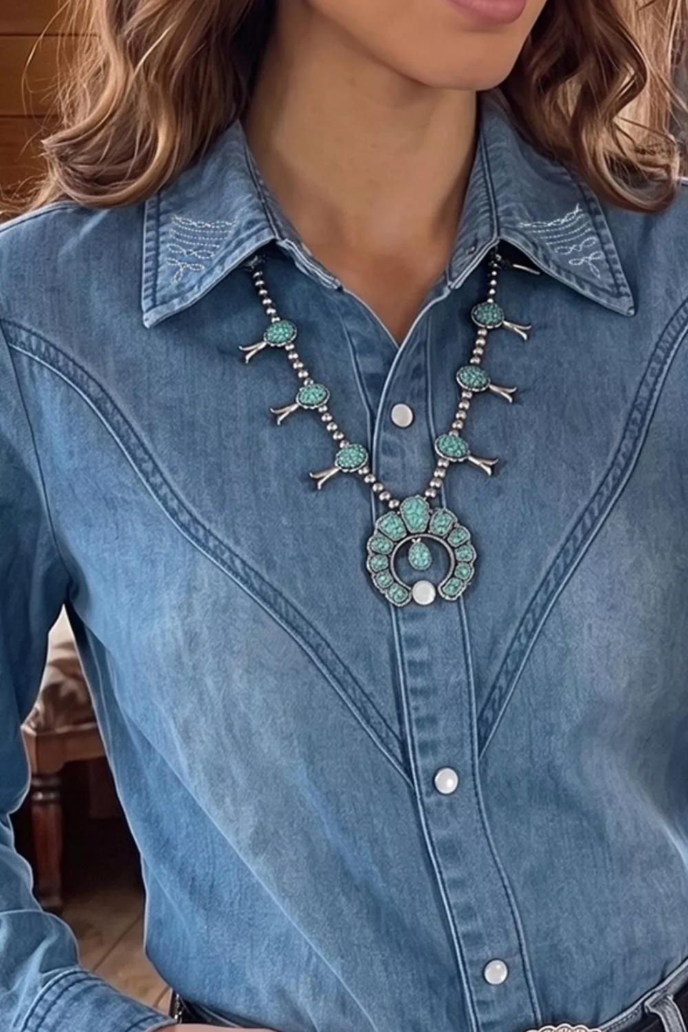 Long Sleeve Collared Neck Denim Shirt, image 3