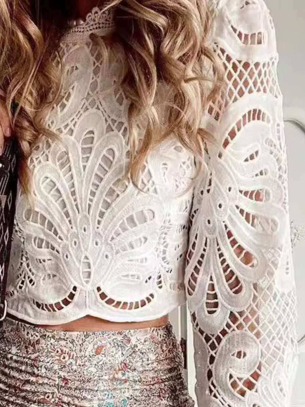 Lace Crochet Long Sleeve Blouse, image 3