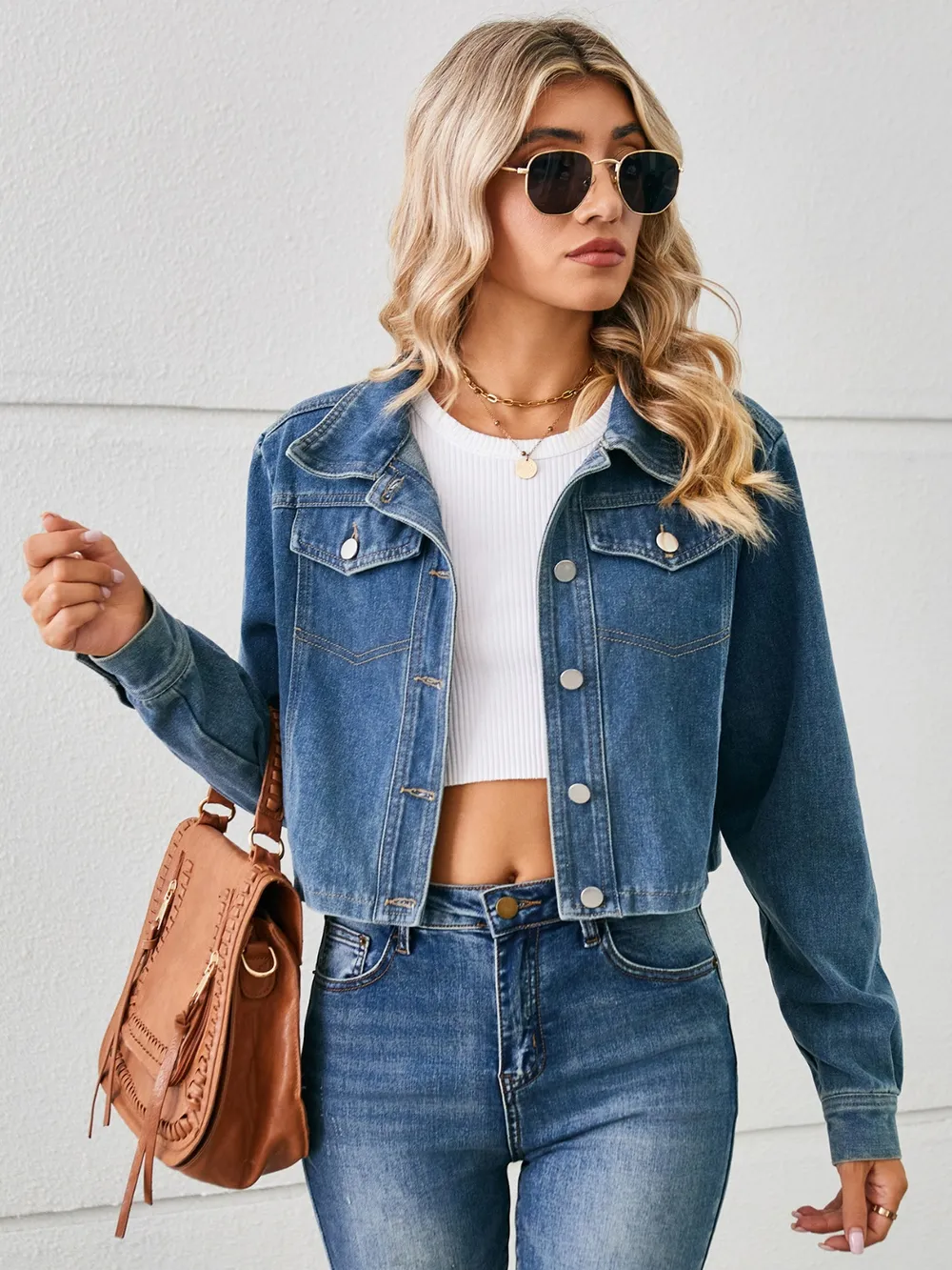 Button Up Long Sleeve Denim Jacket, image 4