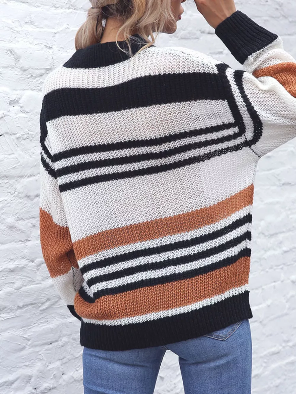 Striped Round Neck Knit Sweaer, image 6