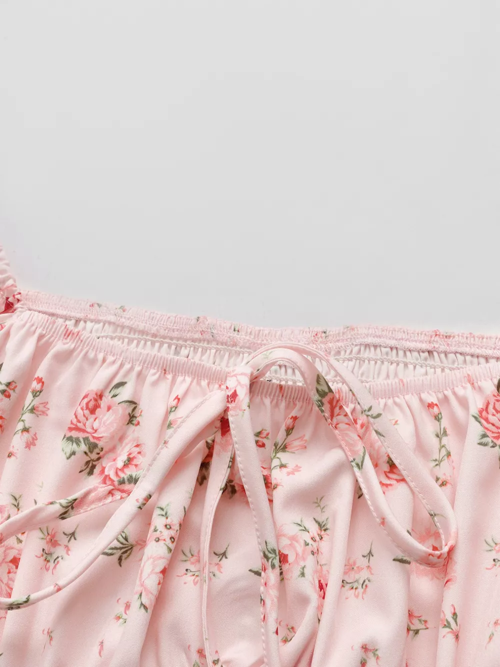 Floral Print Tie Front Puff Sleeve Blouse, image 3