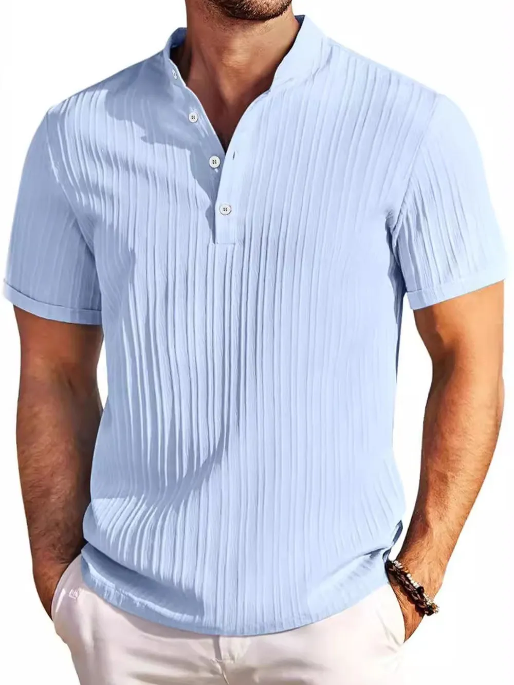 Men's Full Size Button Detail Short Sleeve Polo Plus Size, image 2