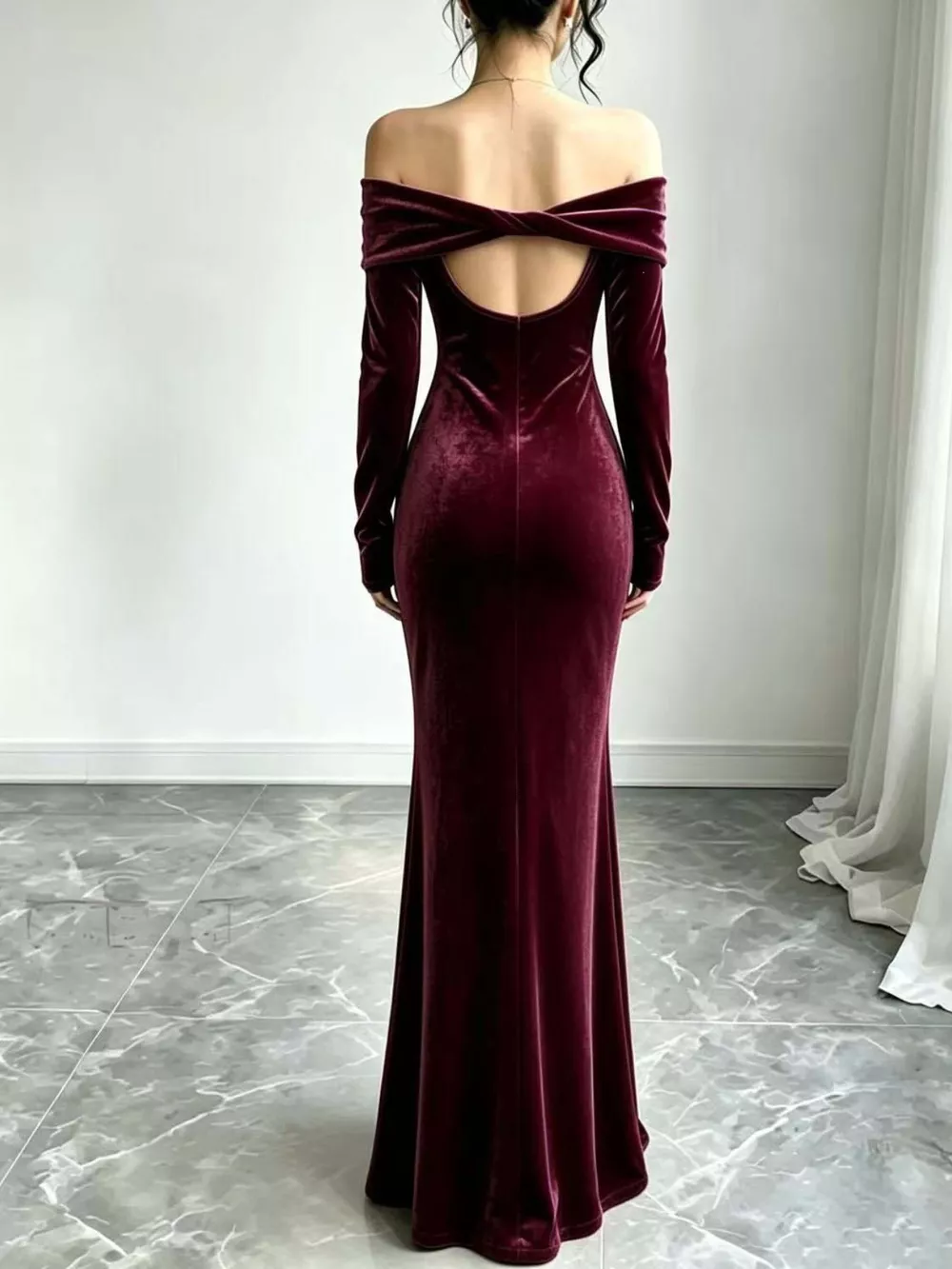 Full Size Off-Shoulder Velvet Mermaid Maxi Dress Plus Size, image 2