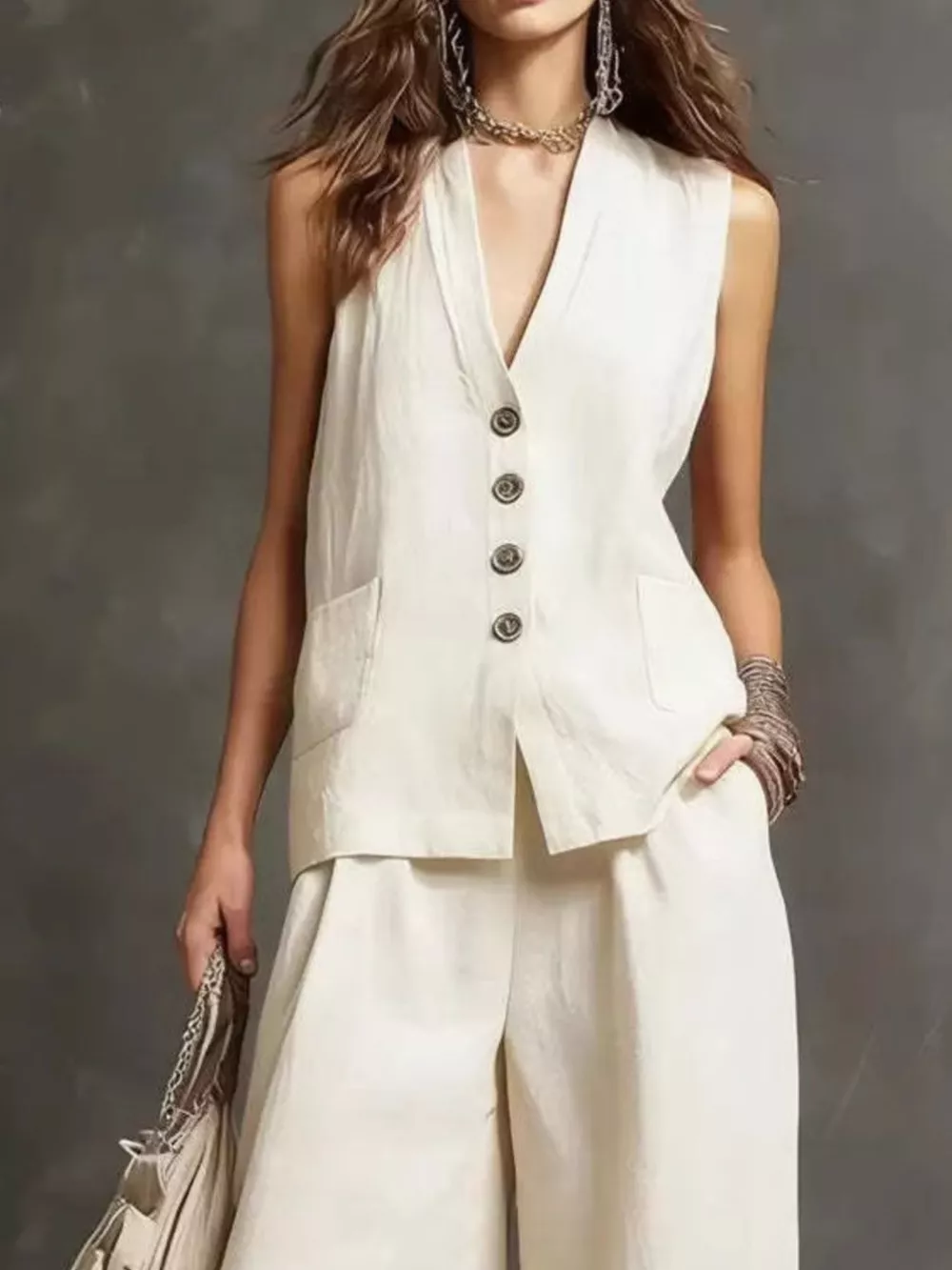 Full Size Sleeveless Vest and Wide-Leg Pants Set Plus SIze, image 6