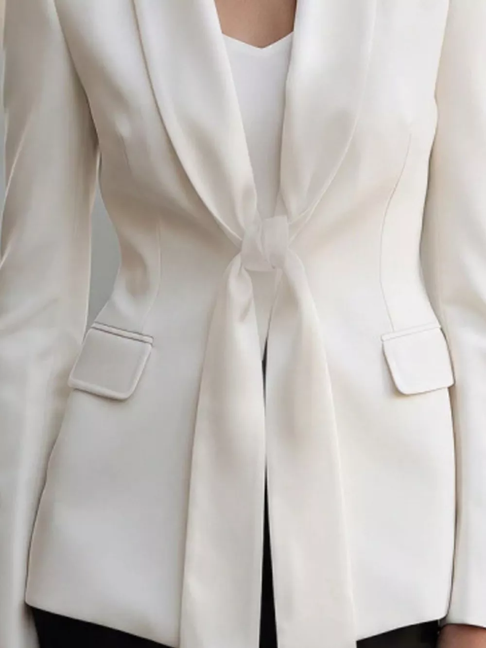 Tie-Front Lapel Collar Long Sleeve Blazer, image 9