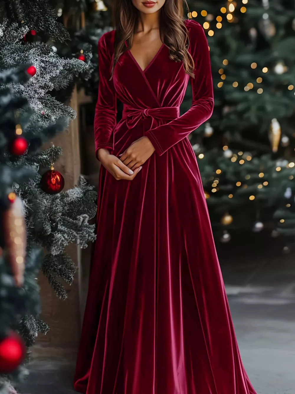Velvet Wrap Surplice Maxi Dress