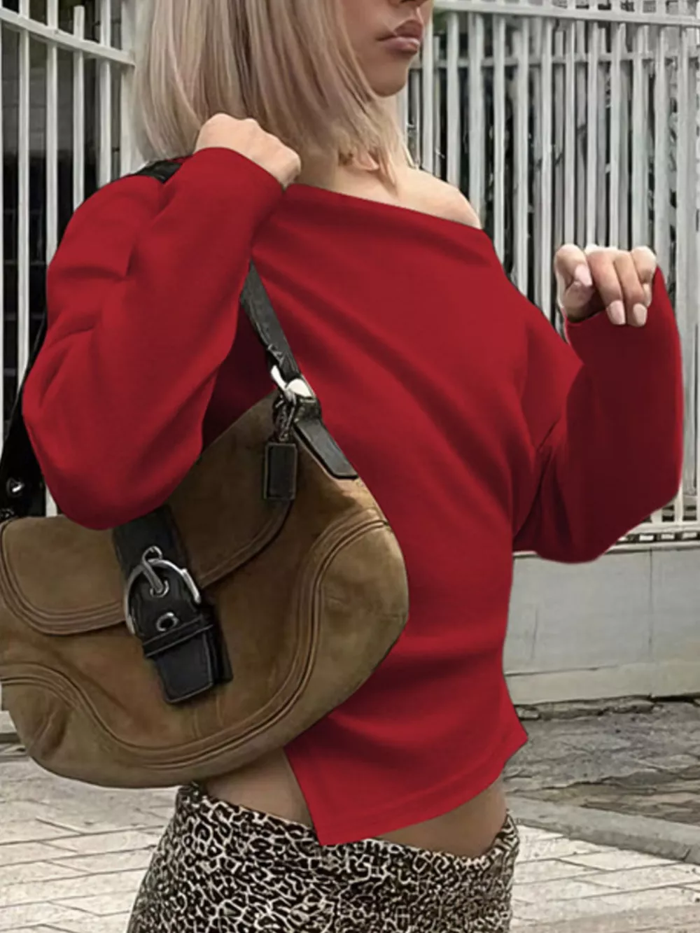 Asymmetrical Off-Shoulder Long Sleeve T-Shirt, image 22