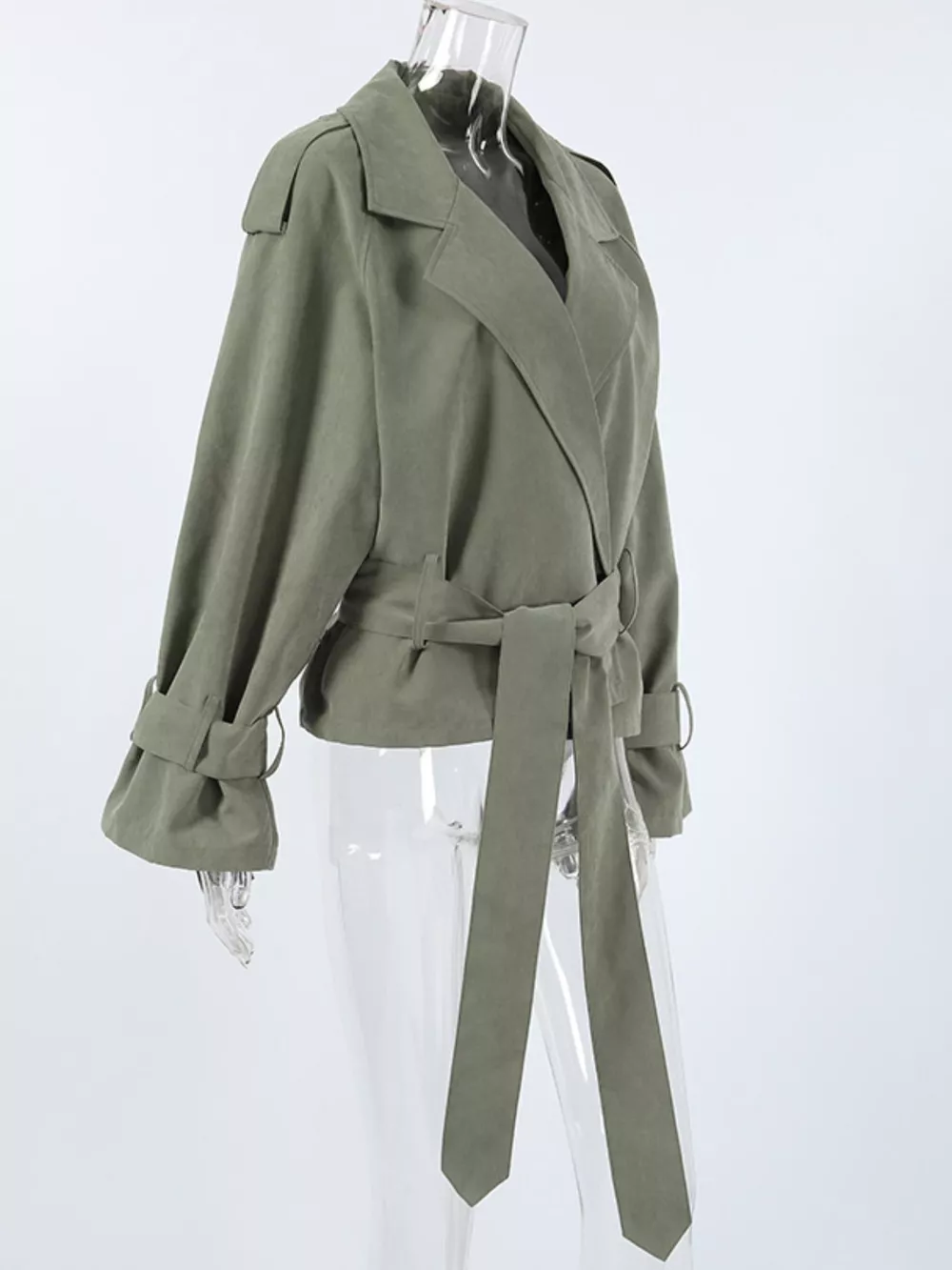 Lapel Collar Belted Cropped Trench, image 7