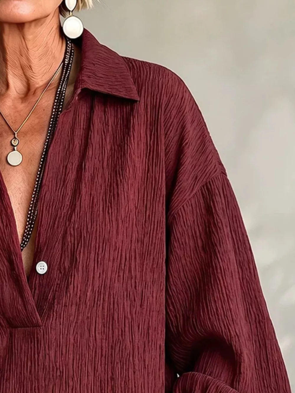 Full Size Textured Lantern Sleeves Blouse Plus Size, image 6
