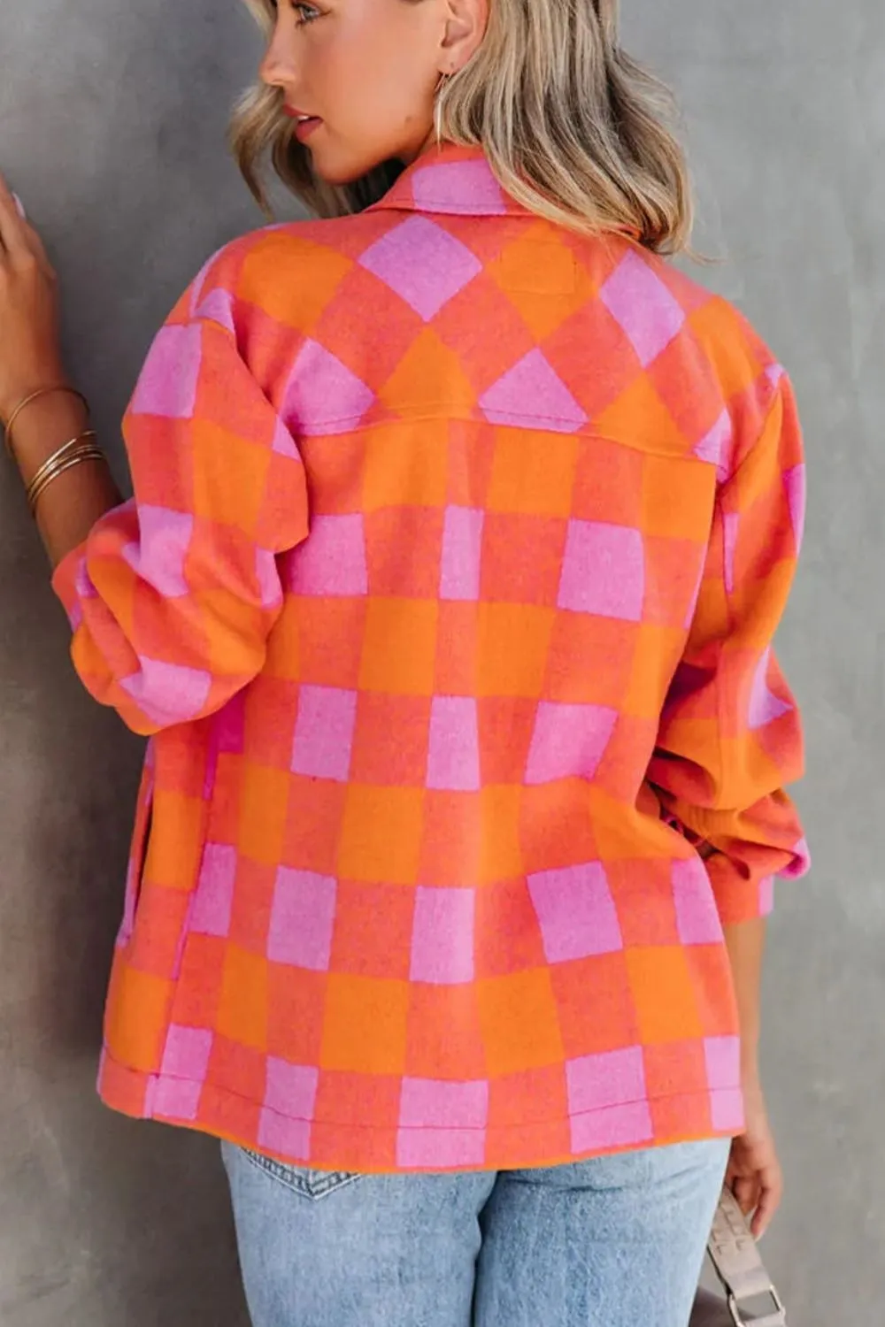 Plaid Collared Neck Button Up Jacket, image 7