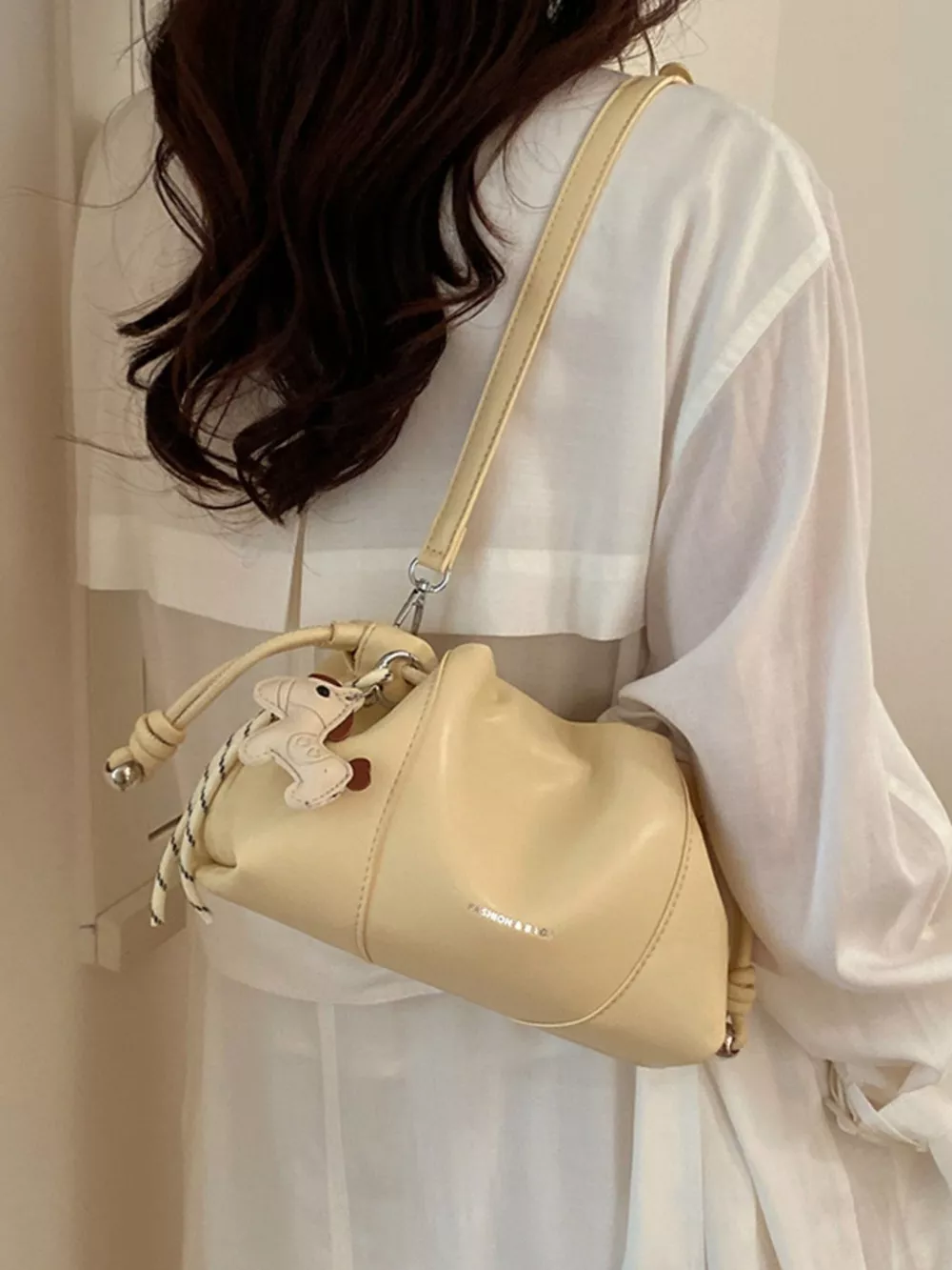 Drawstring Leather Crossbody Bag, image 13
