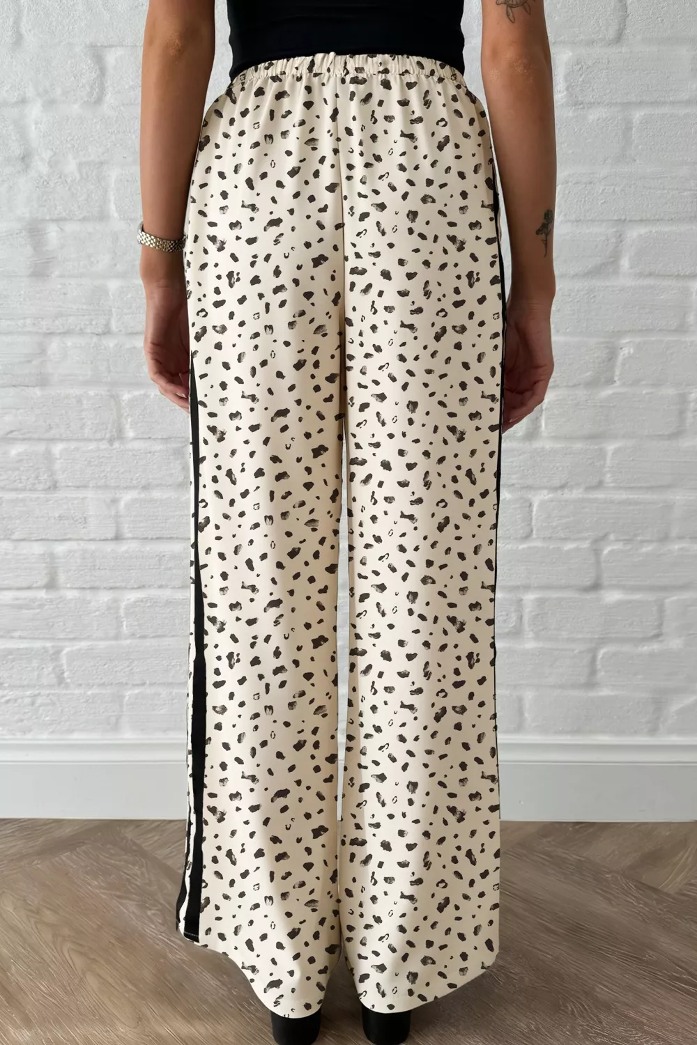 Leopard Print Side Stripe Detail Loose Drawstring Pants, image 2