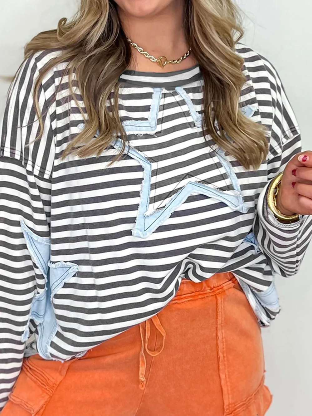 Star Striped Dropped Shoulder Sweatshirt, image 3