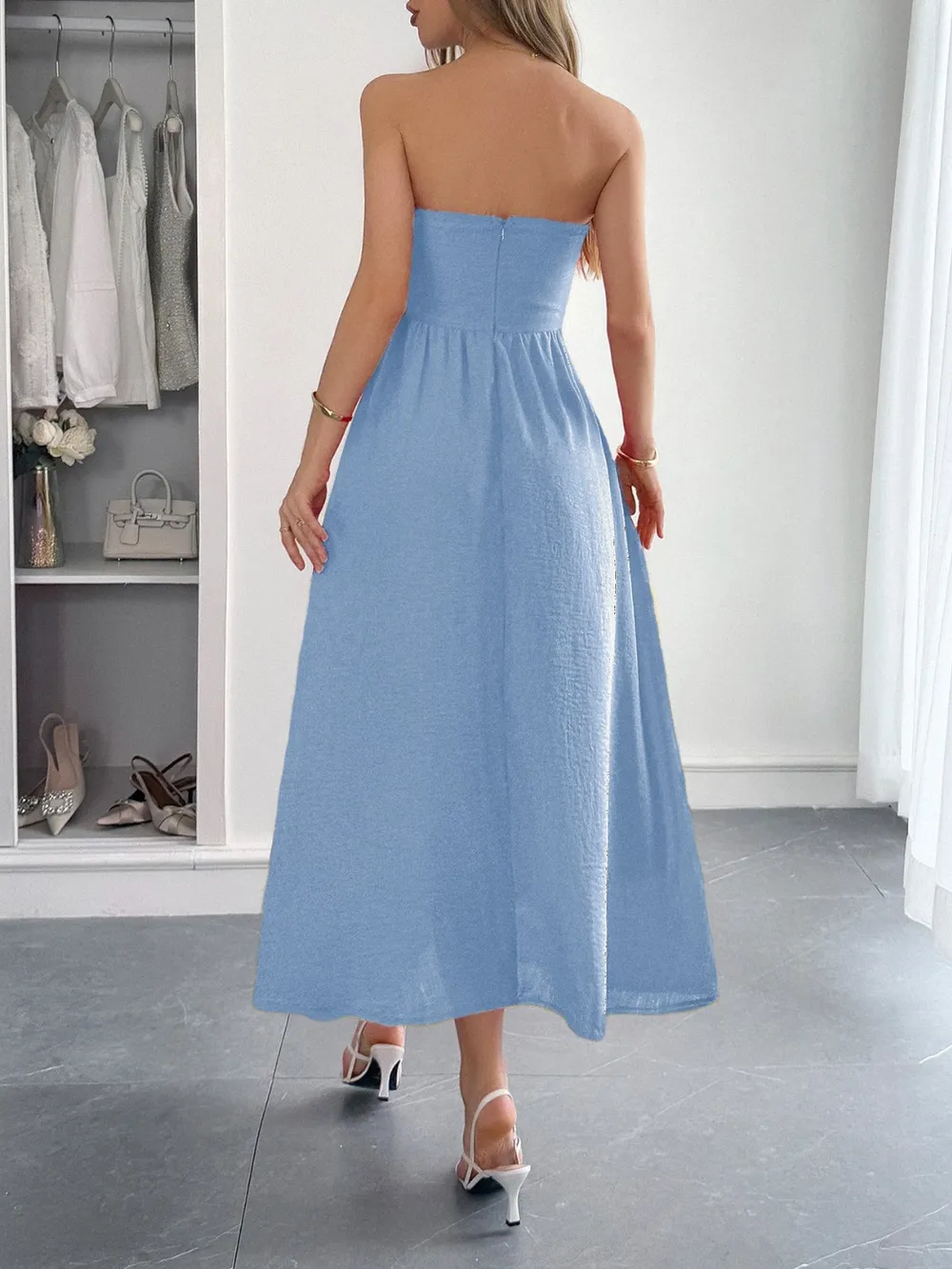 Strapless A-Line Midi Dress with Pockets, image 13