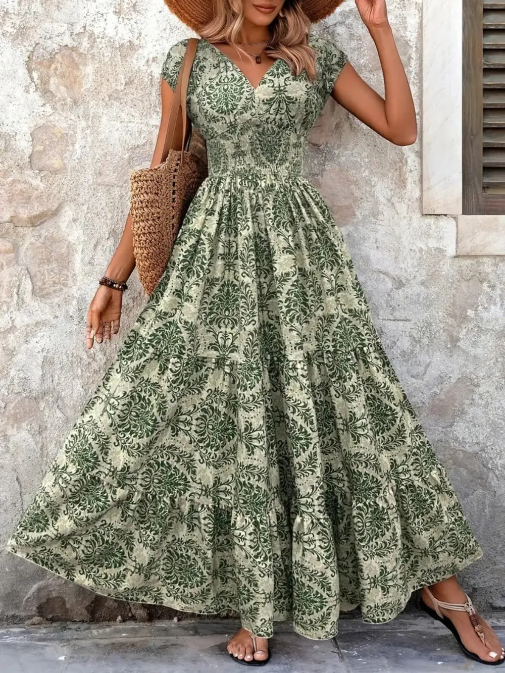 Vintage Floral Cap Sleeve Maxi Dress, image 3