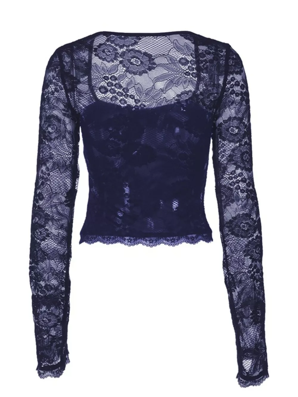 Sheer Lace Sleeve Square Neck T-Shirt, image 22