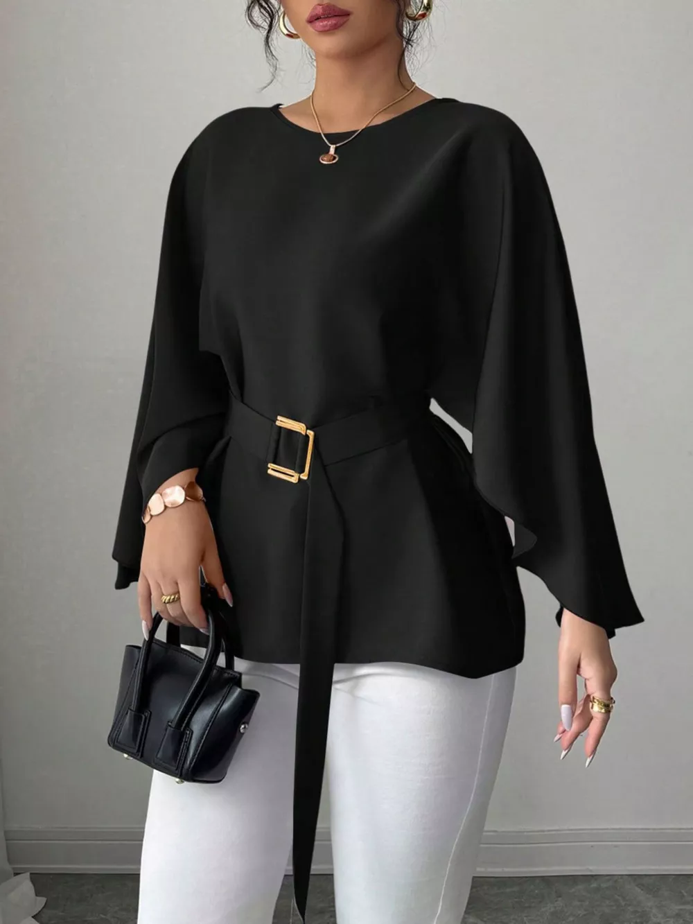 Batwing Sleeve Belted Blouse, image 8