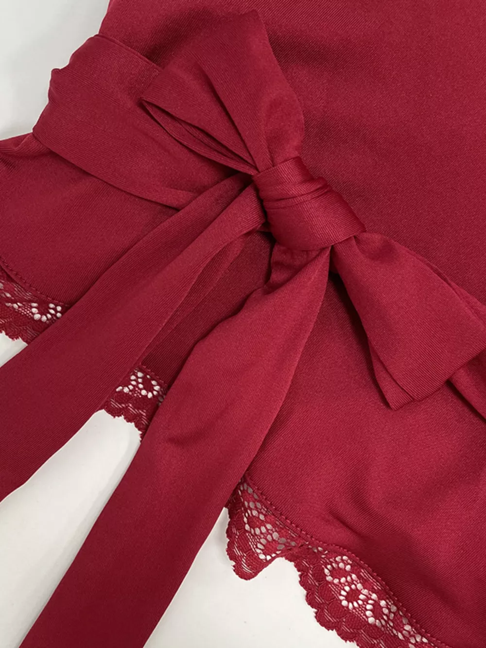 Lace Trim Bell Sleeve Tie Blouse, image 9