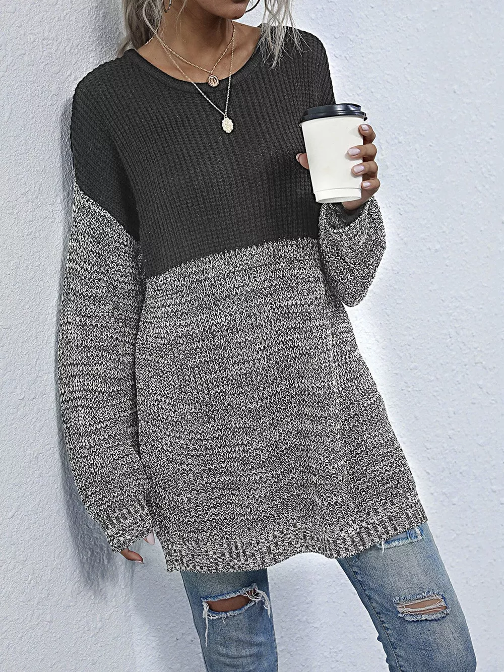 Color Block Long Sleeve Oversized Sweater, image 6