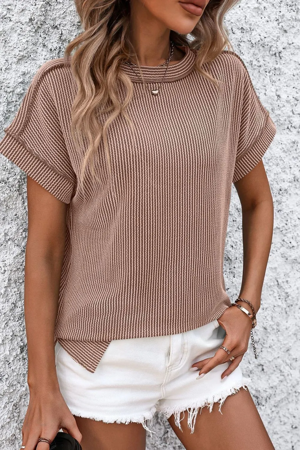 Striped Round Neck Short Sleeve T-Shirt, image 11