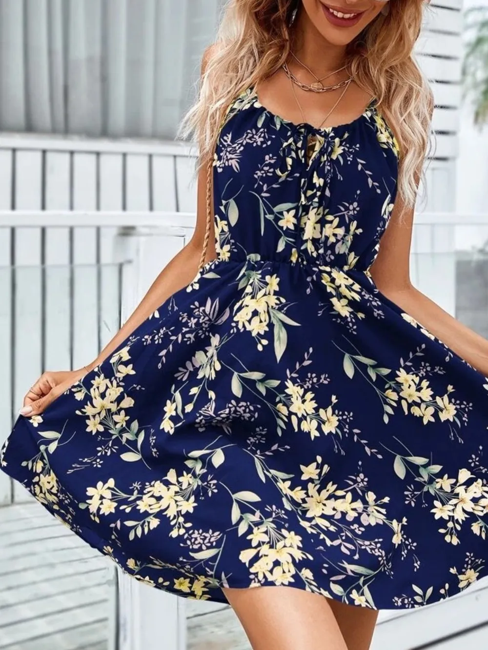 Floral Print Spaghetti Strap Summer Mini Dress, image 8