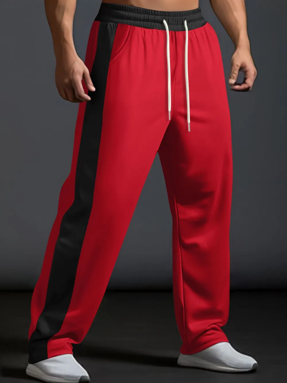 Men's Full Size Drawstring Contrast Wide Leg Pants Plus Size, image 2
